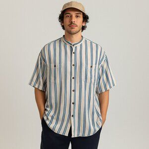 Vintage 90s St. John’s Bay Striped Button Up Shirt XL White Blue Coastal Y2K Dad